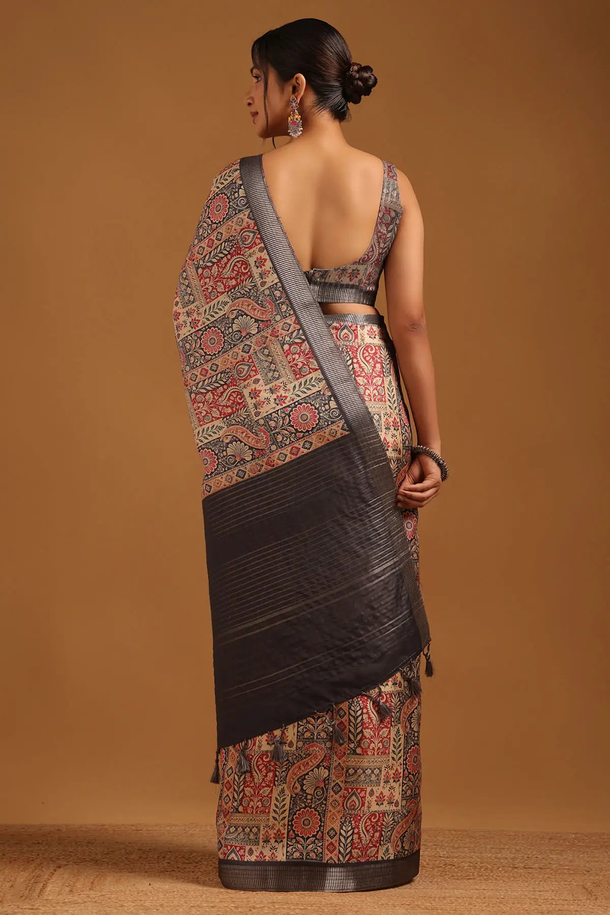 Charcoal Tussar Botanical Saree